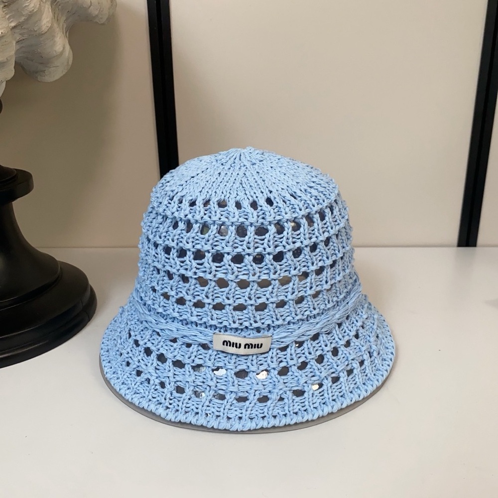 Miu Miu Baby Blue Crochet Bucket Hat - Kids